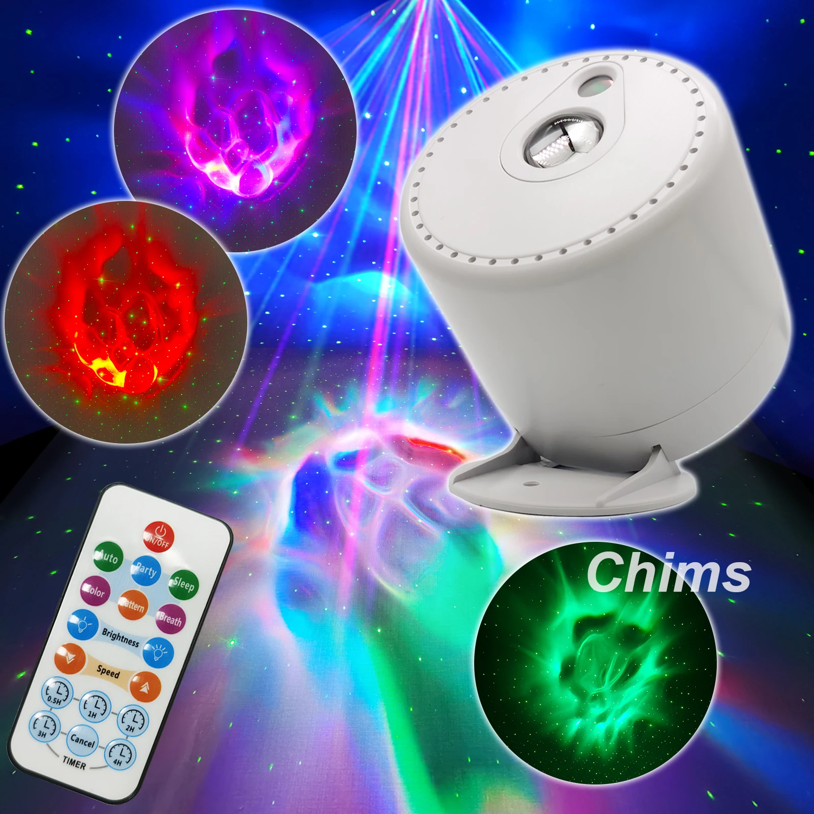 

Chims LED Night Light Battery Powered Aurora Star Nebula Light Laser Projector Motive Disco DJ Ambiance Decor USB Kids Bedroom