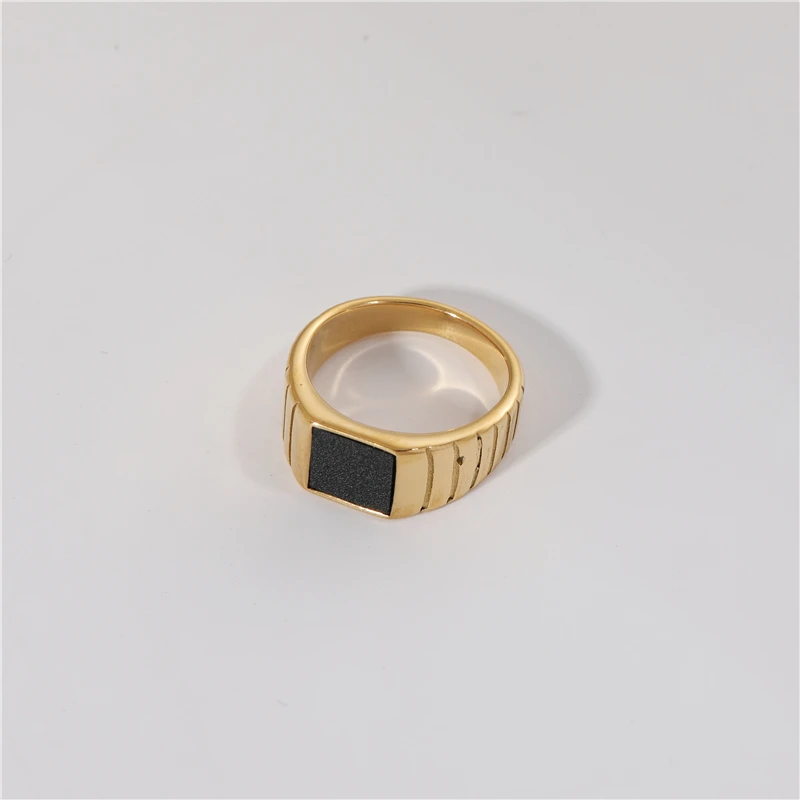 

Joolim Jewelry High End PVD Wholesale Non Tarnish Classic Elegant Square Black Epoxy Stainless Steel Ring For Women