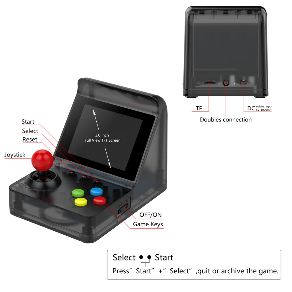 Mini machine d'arcade, console de jeu rétro, console de jeu portable avec 156 jeux vidéo classiques 16 bits, écran couleur de 2,8 pouces, batterie rechargeable, support pour sortie TV, cadeau | 156