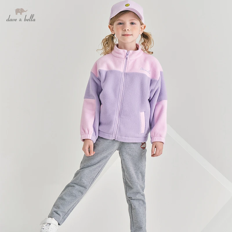 

DB1221282-K dave bella spring baby girls 18M-13Y fashion patchwork letter coat cute children girl tops infant toddler outerwear