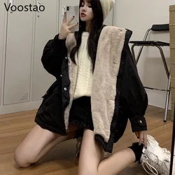 Harajuku Winter Parkas Women Japan Style Inside Fleece Vintage BF Loose Wadded Jackets Female Fashion Warm Coats Chaqueta Mujer