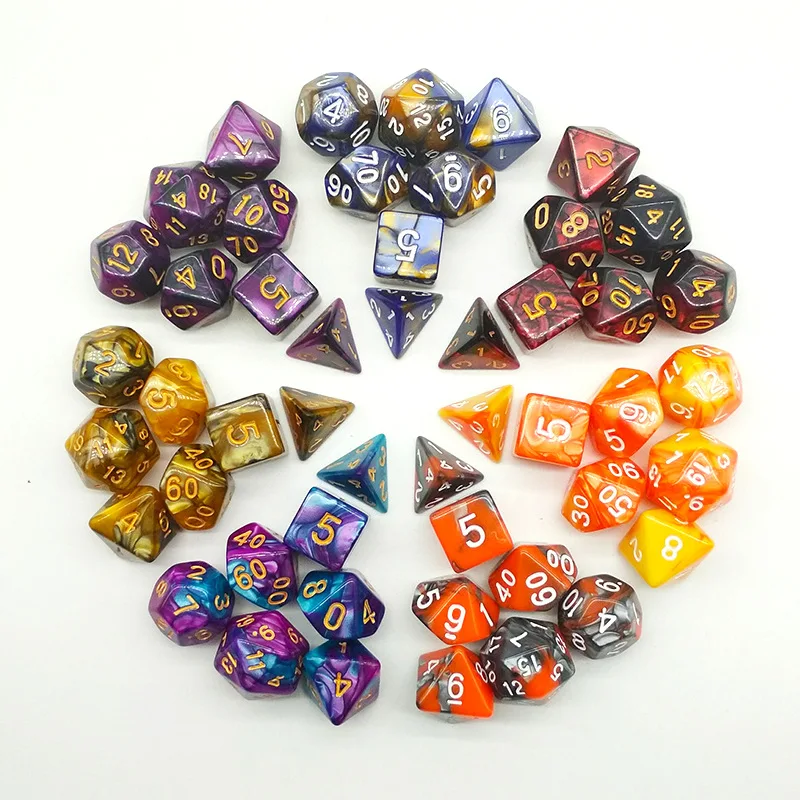 7Pcs/set Foreign Trade Hot Sale Acrylic Double Color Multi-faced Dice Game Set Engraving Digital Dice