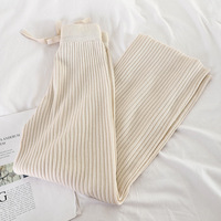 Pants Women Wide Leg Elastic Waist Pleated Knitted Solid Simple Casual Ankle-Length Korean Fashion Trendy Daily All-match Womens