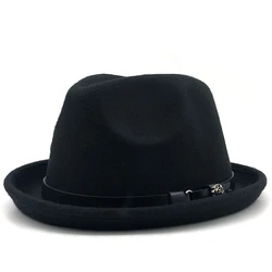 Simple Men's Felt Fedora Hat for Gentleman Winter Autumn Church Roll Up Brim Homburg Dad Jazz Hat