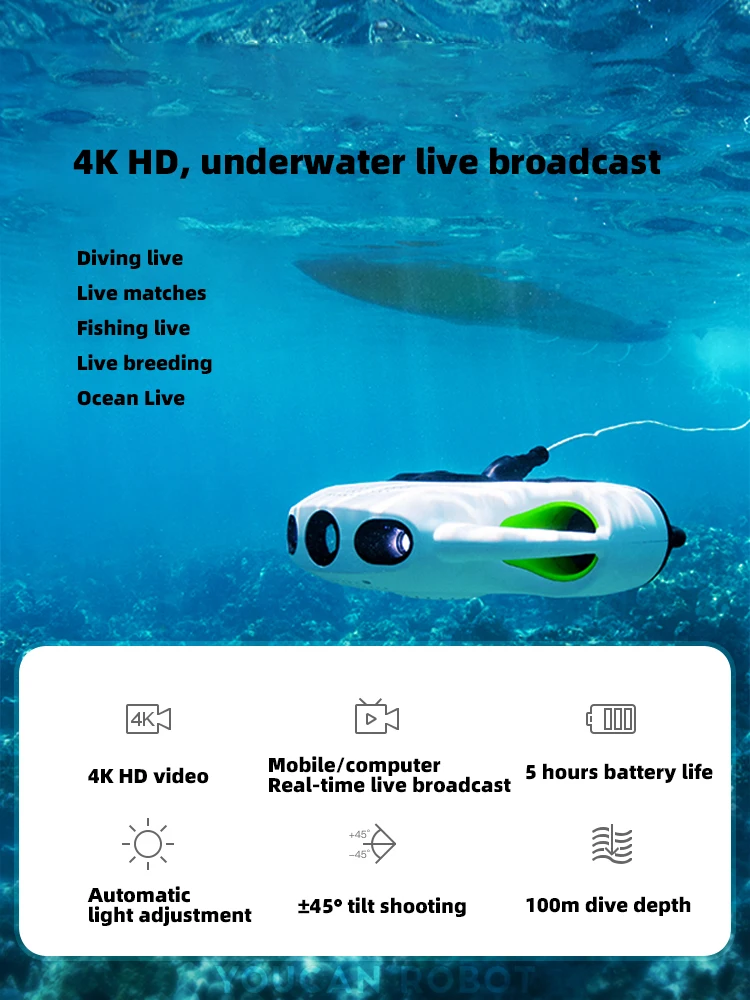 Underwater unmanned robot underwater live 4K high-definition shooting diving submersible shooting intelligent robot