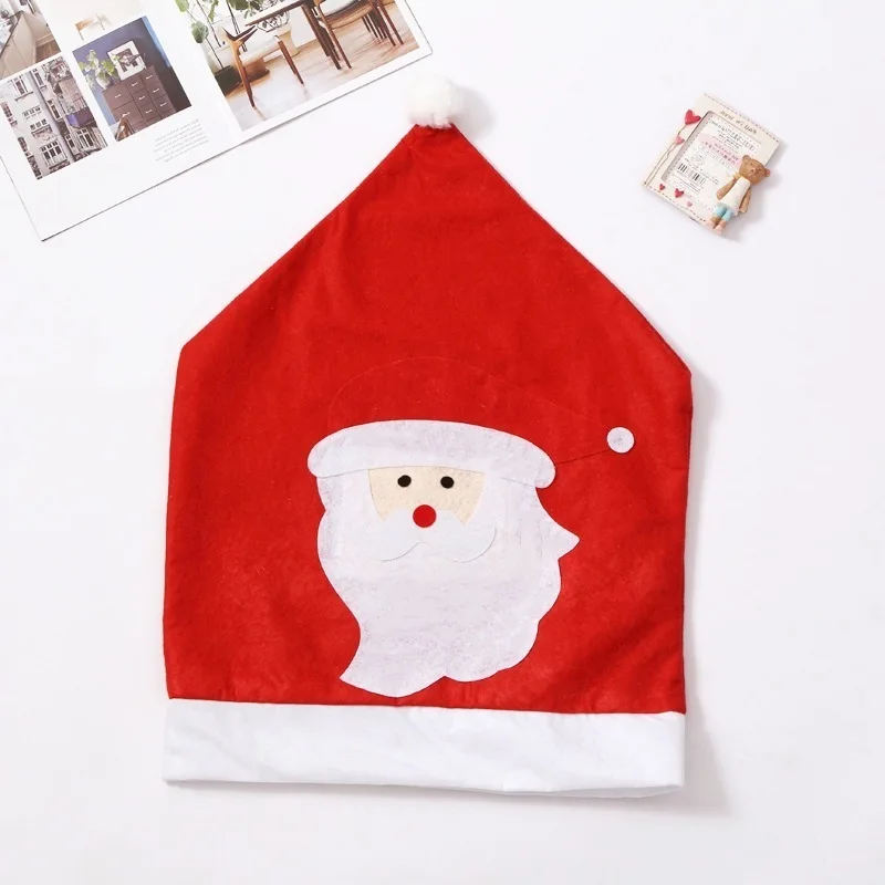 

Christmas Chair Cover Santa Clause Red Hat Chair Back Covers Dinner Chair Cap Sets for Christmas Xmas Home Party Decorations