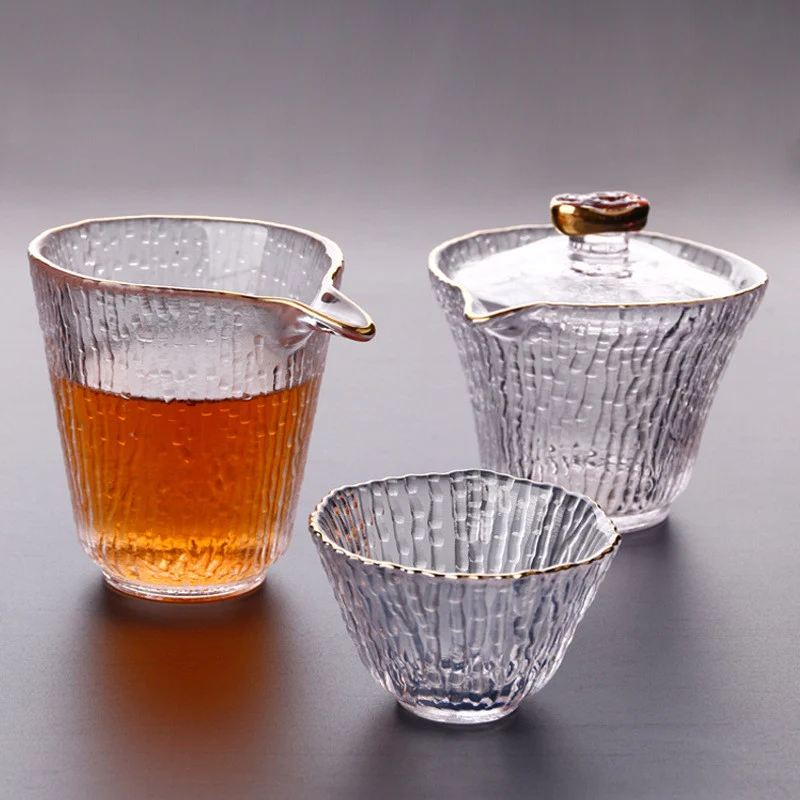 Japanese-style Handmade Hammered Glass Small Teacup Sake Cup Crystal Golden Point Kung Fu Tea Set Tea Glass Cup