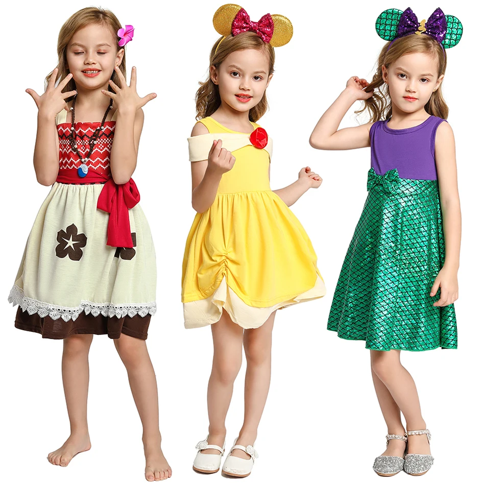 Girls Princess Dress Mickey Mouse Frozen Elsa Cosplay Halloween Costume Kids Cotton Carnival Birthday Moana Maleficent Disney 5T