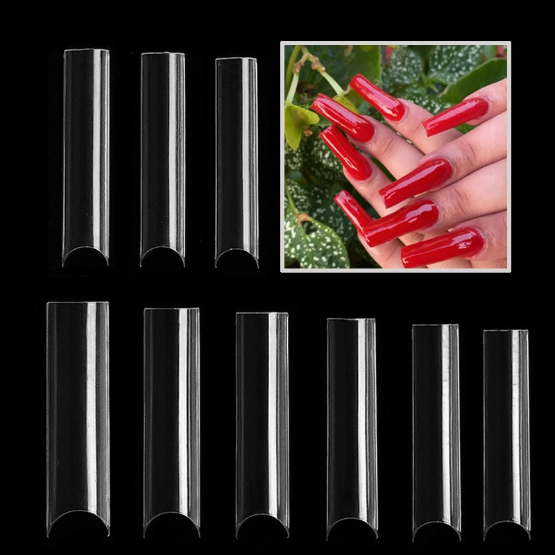 600/500pcs XXL Stiletto Coffin Fake Nail False Nails Long Tips Half/Full Cover Nail Tips Transparent C Curve