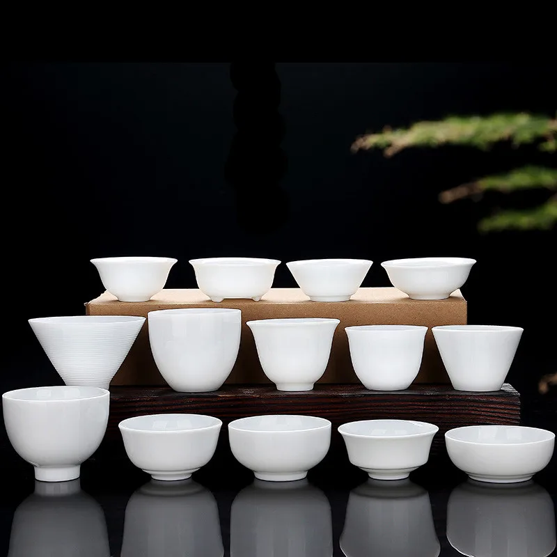 Pure White Porcelain Tea Set, Small Tea Cup, Bamboo Hat Cup, Large Ceramic Cup, Tea Accessories, 3Pcs per Pack