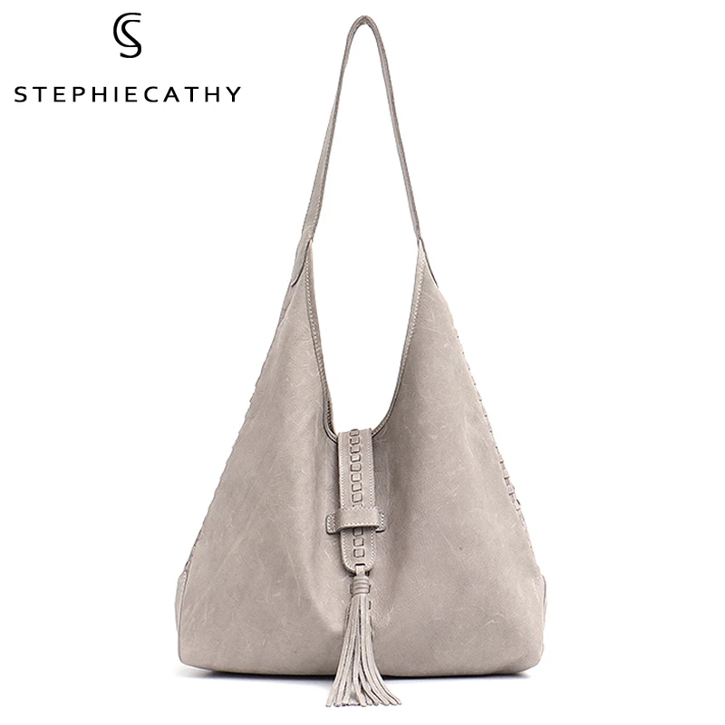 SC Brand High Quality Cow Leather Shoulder Bag For Women Fashion Tassel Design Ladies Large Hobo Genuine Leather Female Handbags