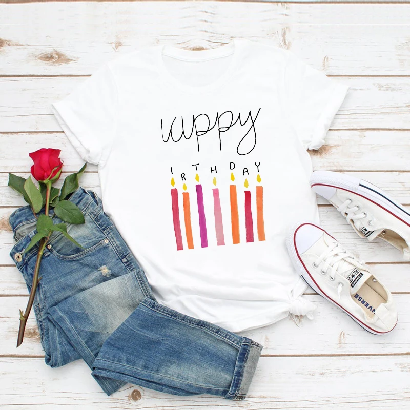 

Happy Birthday Graphic Print T Shirt Women Clothes 2021 Tshirt Harajuku Shirt Summer Tops Tee Shirt Femme Streetwear