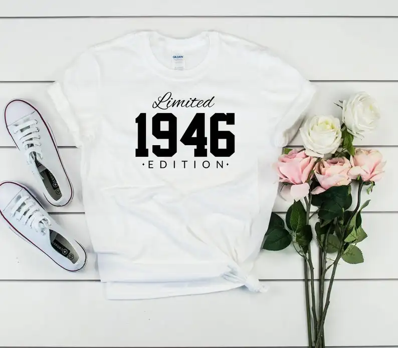 Rose gold-75th birthday gift limited edition 1946 birthday T-shirt gift for her and him, 75th party shirt summer cotton unisex