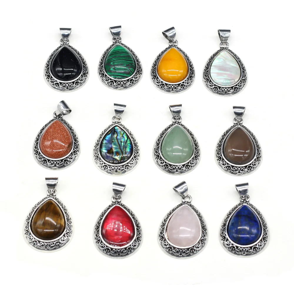 2024 New Natural Stone Abalone Shell Charms Drop Shape Lapis Lazuli Ethnic Pendant for Women Jewelry Making DIY Necklace Gift