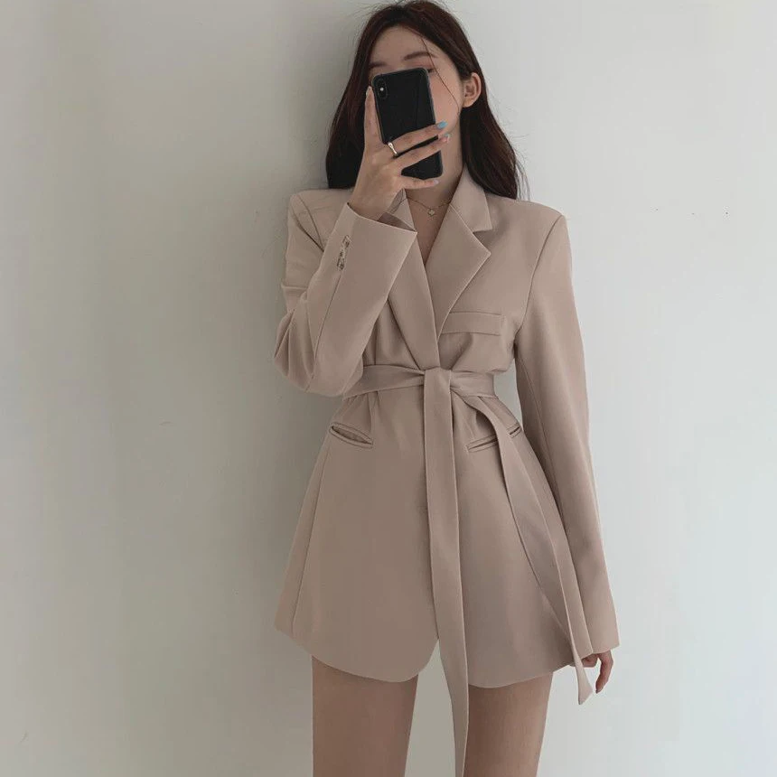 New 2022 Blazer Womens Suit Jackets Long Solid Coats Office Ladies Turn Down Collar Jacket Casual Female Outerwear Suit Blazer