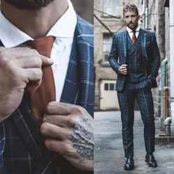 Plaid Mens 3 Piece Suits Classic Peaky Blinder Suit Slim Fit Vintage Suit Business Jacket Pants Vest Custom Made Wedding Tuxedos