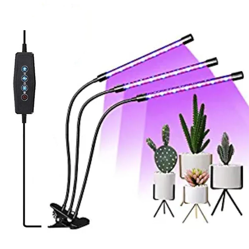 Luz LED de cultivo de 45W y 5 cabezales, lámpara Phyto de espectro completo, lámpara de cultivo con Clip USB para plantas de interior, plántulas,