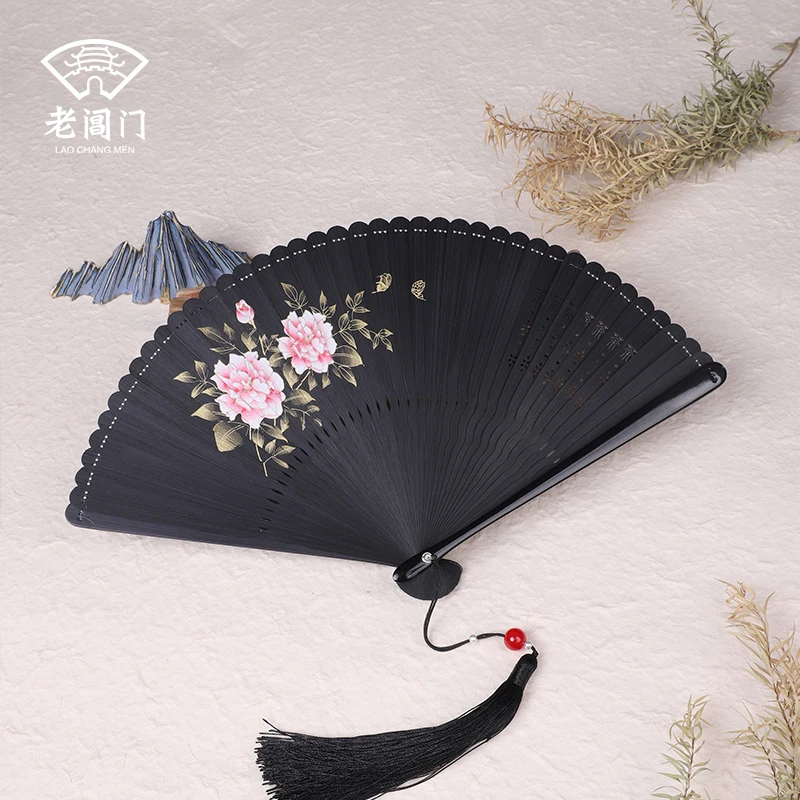 |DiaoHuaZhu camellia model with antique fans in folding fan classical Chinese women's mini portable folding mini