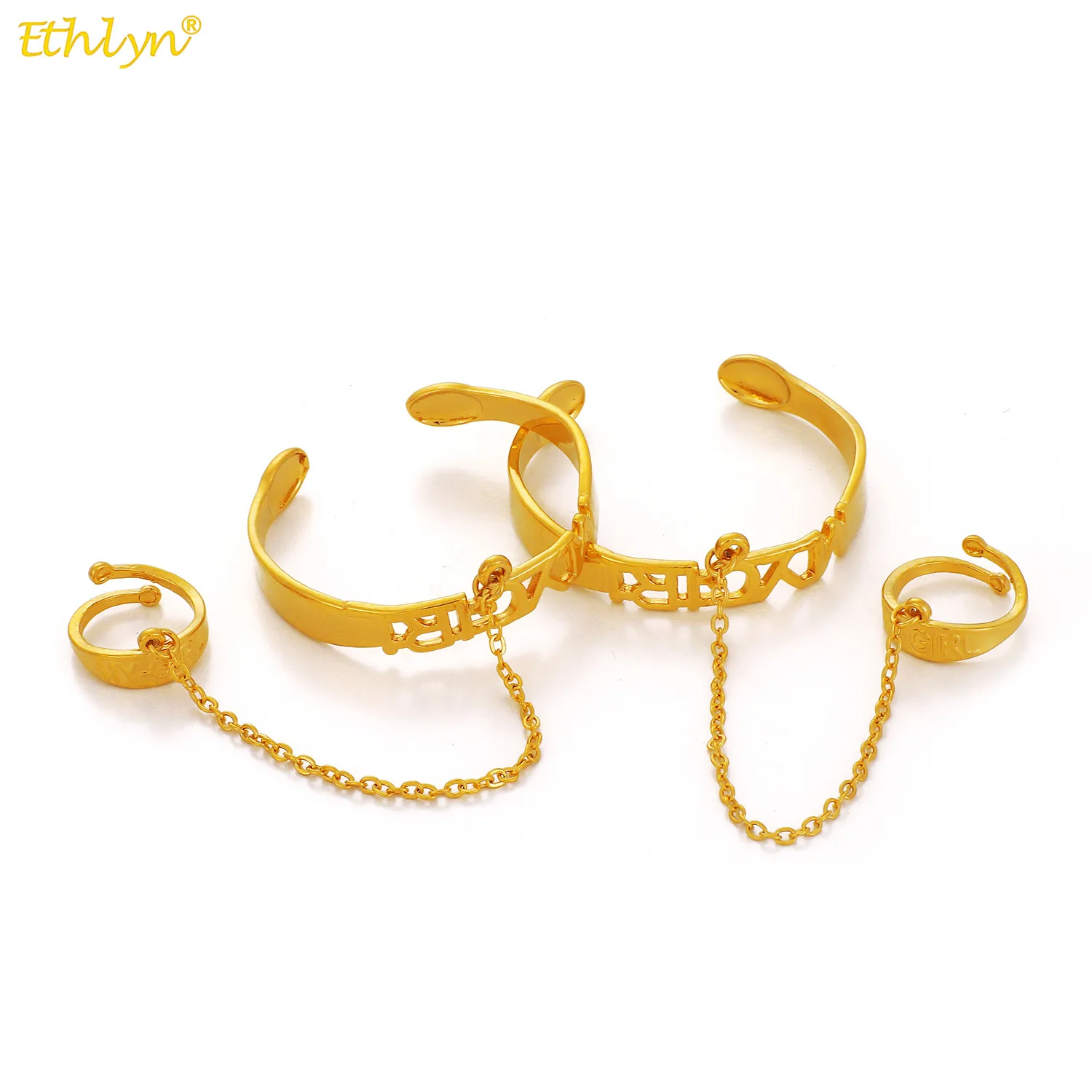 2Pcs/Lot Gold Color Baby/Girls Jewelry Bangles Bracelets MY Girl Ethiopian Jewelry for Kids Lovely Jewelry With Ring  MY101