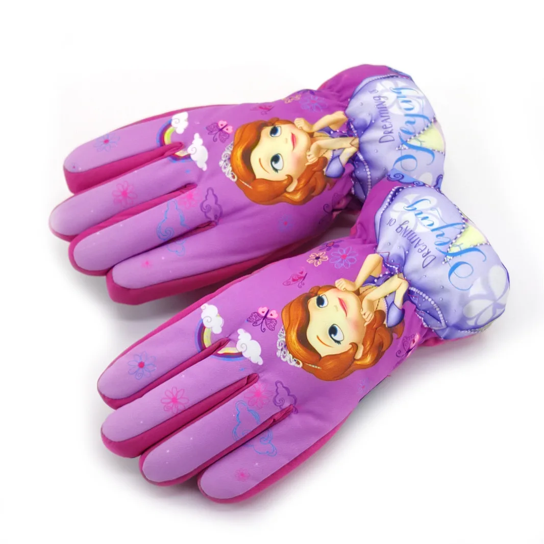 Kids Winter Thickening Warm Gloves Windproof Anna Elsa Cartoon Children Boys Girls Ski Outdoor Waterproof Anti-slip Gloves 5-10Y