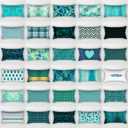 2023 New Teal Blue Geometric Lumbar Pillows Case 30X50CM Nordic Blue Cushion Pillow for Couch Sofa Throw Pillows Case Decor Home