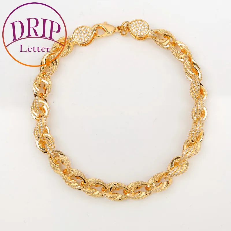 

Drip Letter Rope Bracelet for Men Real Copper Material Hip Hop Jewelry Real Gold Color Link Charm Rock Street Rapper Style