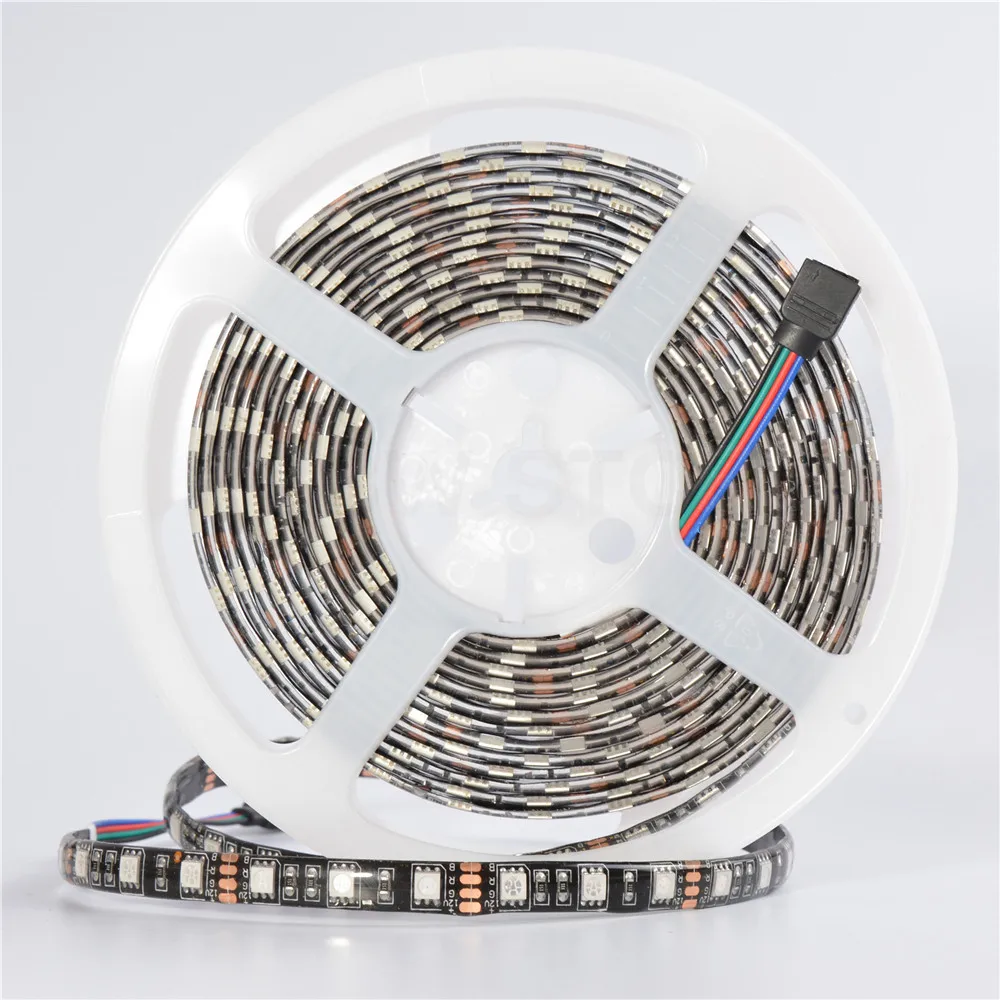 

5M DC12V 60leds/M Flexible LED Strip IP65 5050 RGB 300LEDs Black/White PCB Light Lamp