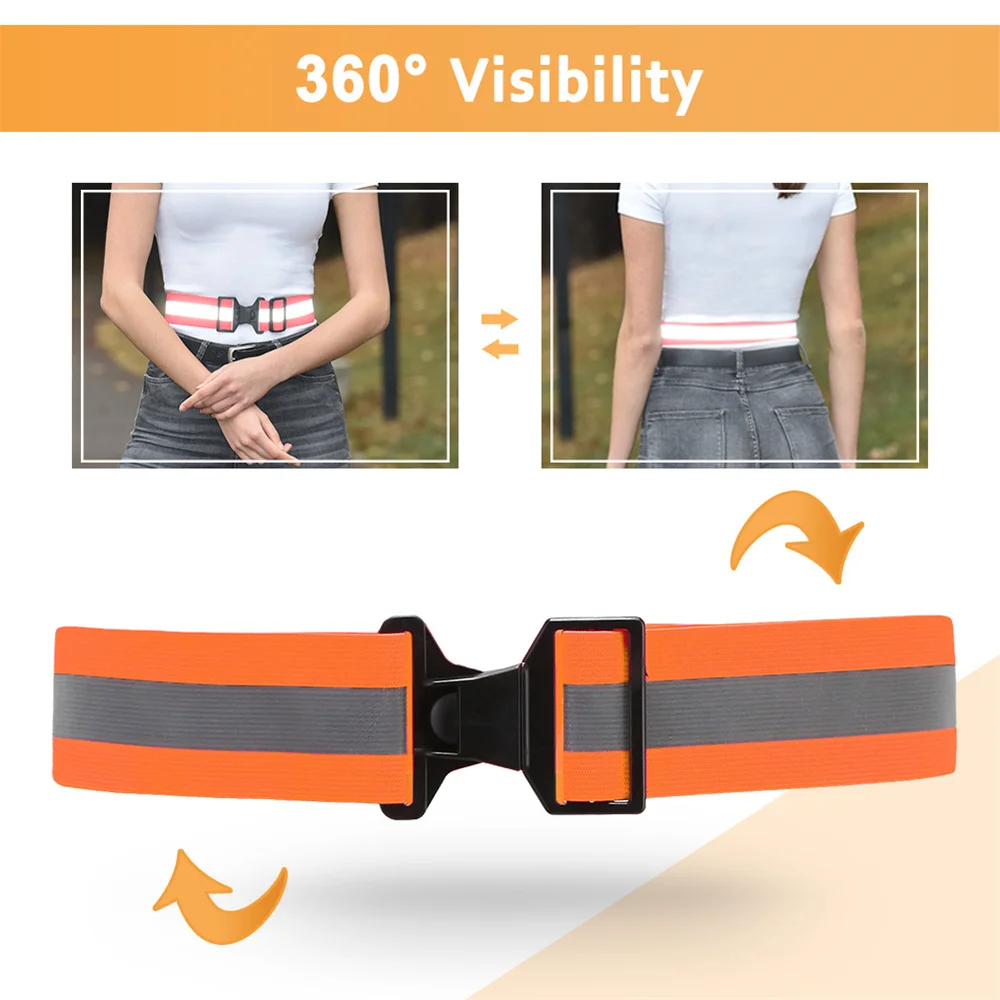 AYKRM Reflective Elastic Waist Belt High Visibility Work Outdoor Sports Traffic Adjustable Waist Strap Safety Vest Running 125CM