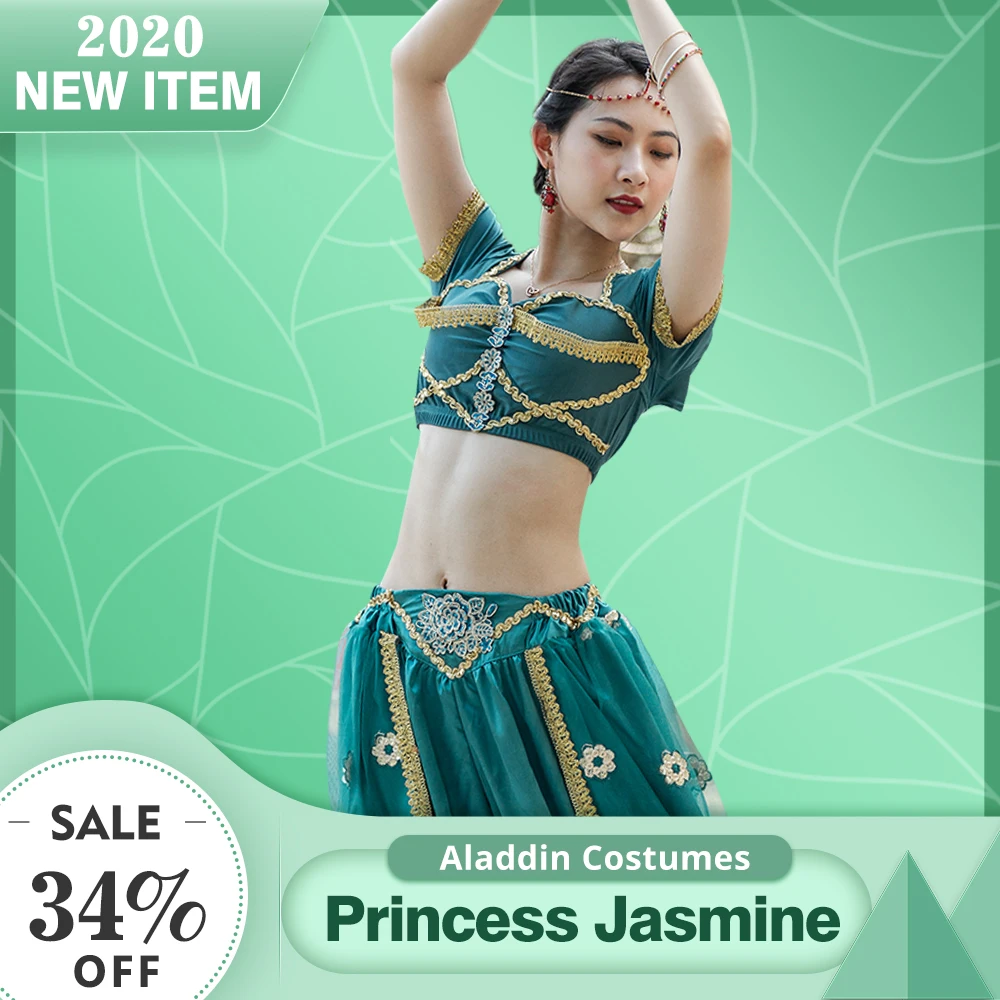 Women Halloween Belly Dance Costume Set Jasmine Princess Bollywood Dress Top Princess Outfit Indian Clothing