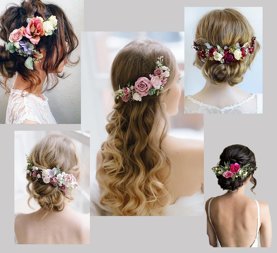 AWAYTR Flower Hair Comb  Wedding Bridal Hair Accessories Female Rattan Hair Comb Classic Hair Vine Fashion Chic Hair Pins