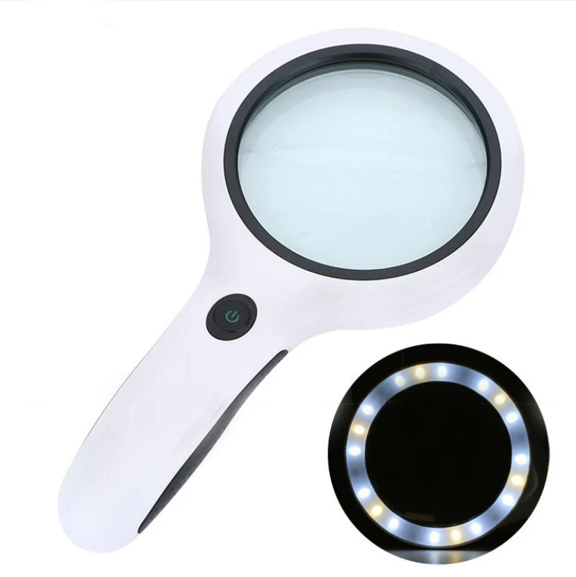 

4 Times Magnification LED Illuminated Handheld Reading Magnifying Glass Educational Magnifier with 18pcs LED Lamps for Old Man