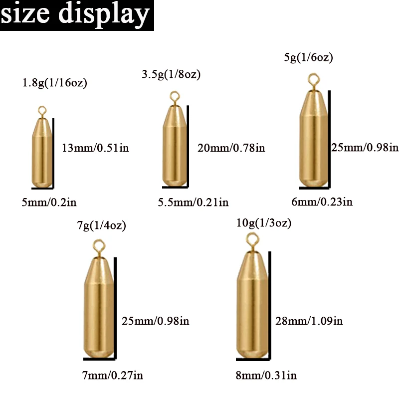 5 sztuk/partia ciężarki wędkarskie ciężarki 1.8g 3.5g 5g 7g 10g wędkarskie ciężarki kulowe mosiężne Slip Sinker na akcesoria wędkarskie