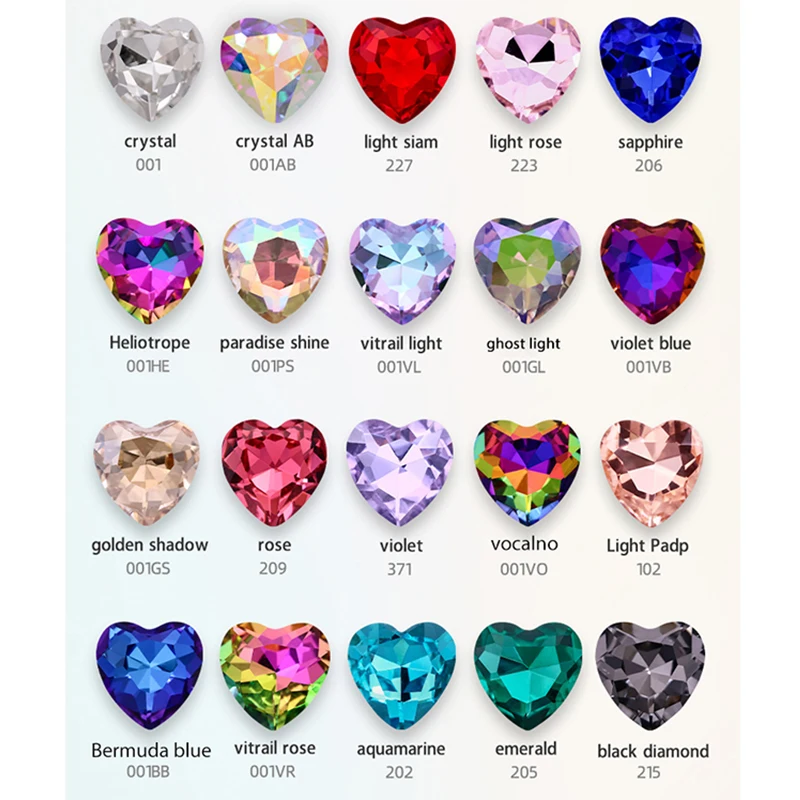 8/10/12/14mm Heart Rhinestone Jewelry Gemstones Plated K9 Glass Crystal Sapphire Stone Nail Art Sticker Strass Heart Charms