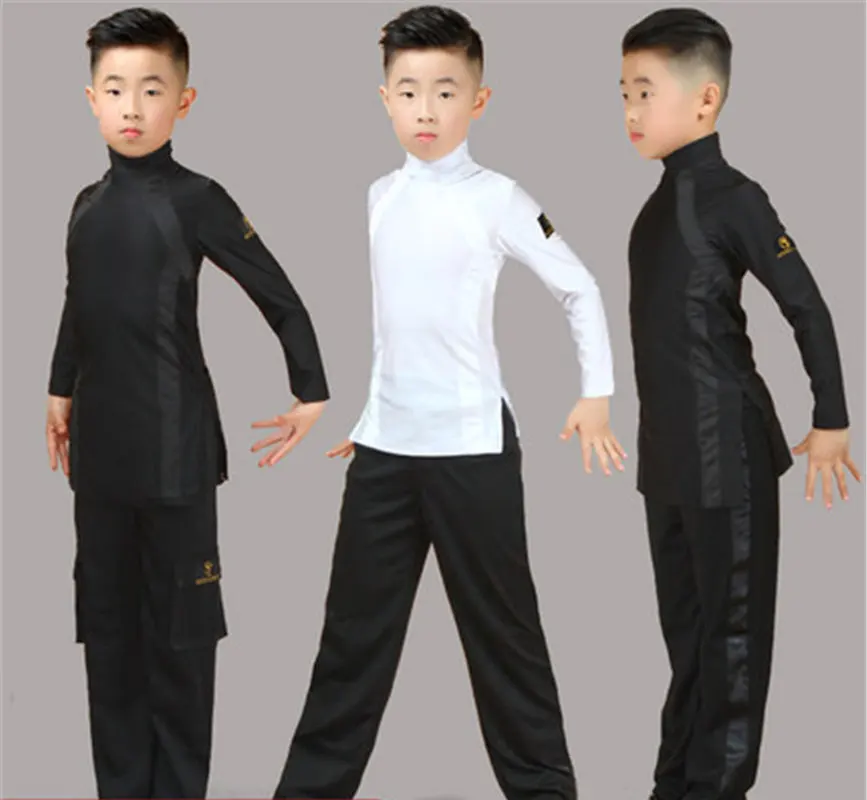 Fashion Latin Dance Costumes For Boys Black Long Sleeve Shirts Bodysuit Ballroom Dancing Clothes Latin Competition Dress