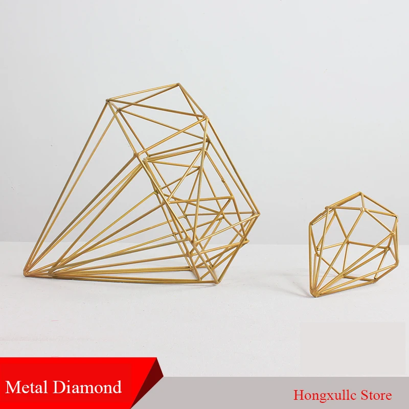 Wedding Props Creative Geometry Hollow Diamond Ornaments Golden Wrought Iron T Road Lead Decoration Wedding Stage Backdrops