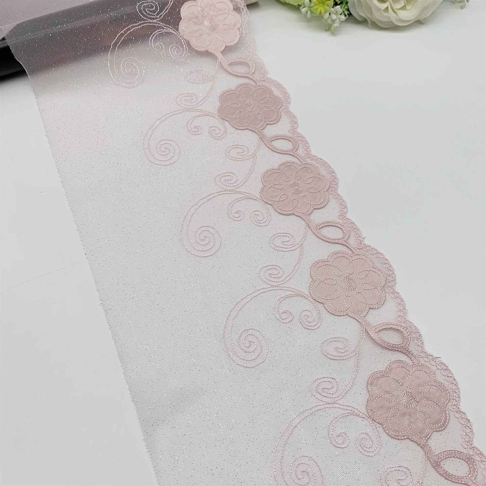 3y/lot Width 19cm Pink Metallic Embroidery Lace Trim For Skirt Hem Clothes Sewing Material DIY Apparel Dress Fabrics Lace BJD