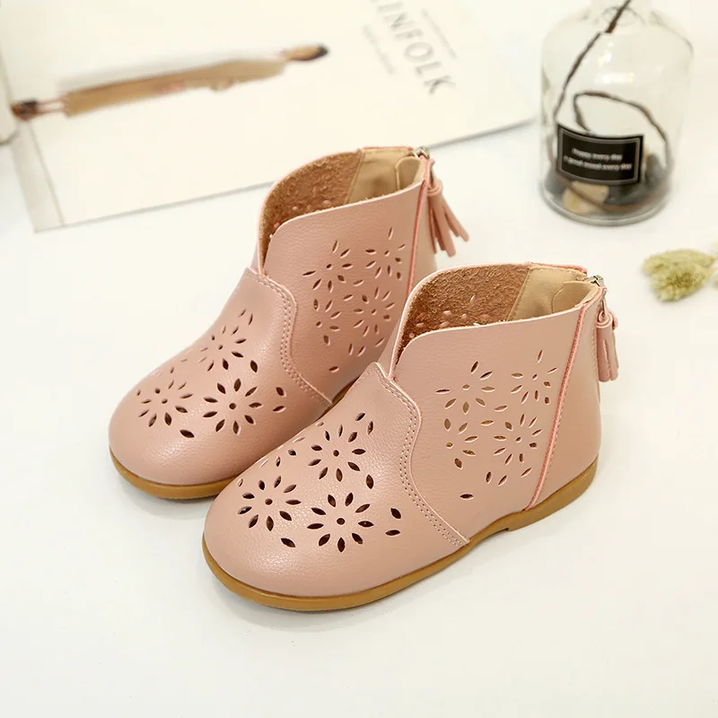 

Summer New Princess Shoes Girls Zipper Boots Sweet Solid Color Baby Girls Single Shoes Trend Gladiator Hollow Flats Boots