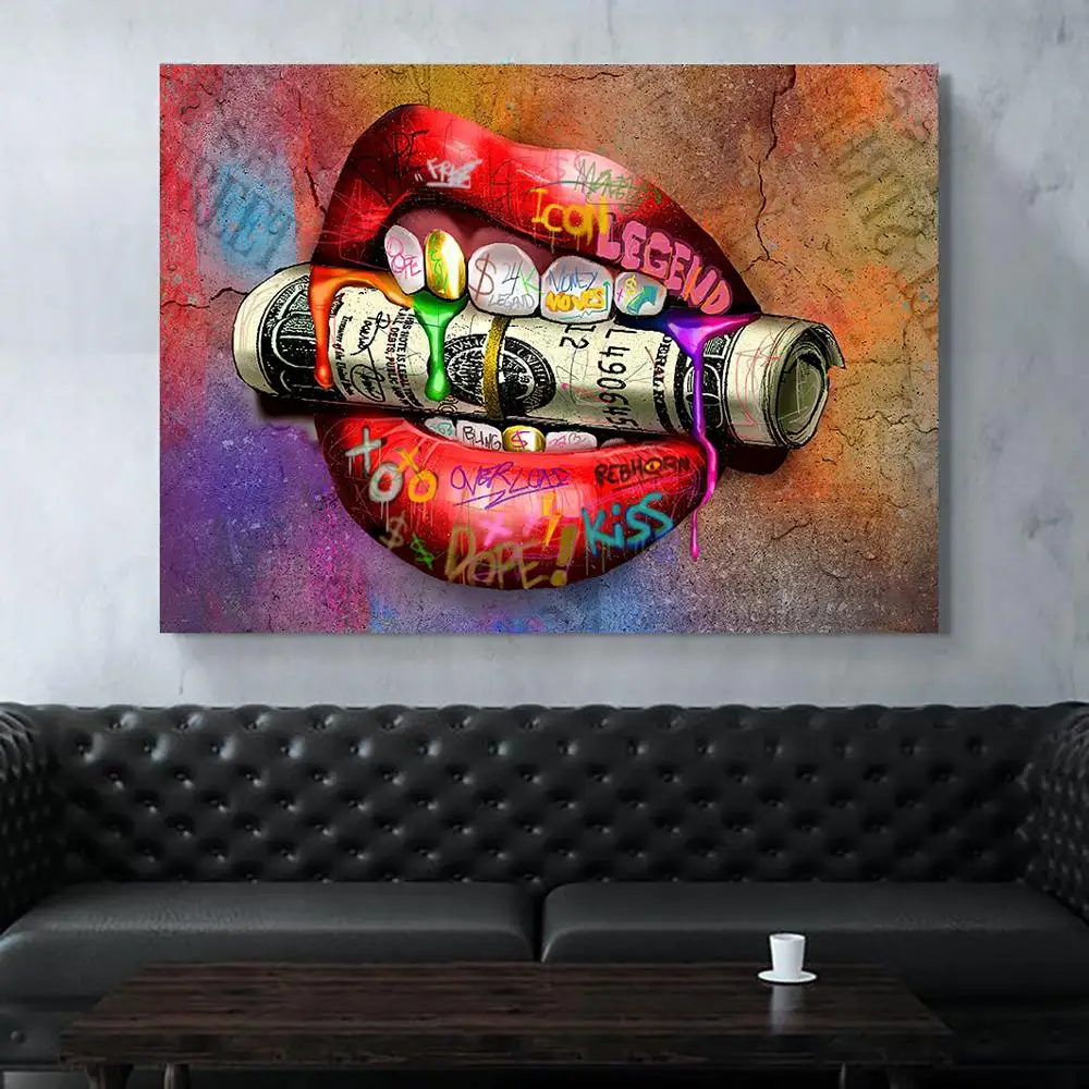 Cuadro De decoración De habitación, lienzo, arte De pared con dinero en la boca, póster artístico en lienzo, Portada De Revista, carteles e impresiones para sala De estar