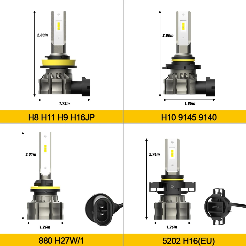 AUXITO-H8 H11 LED Canbus H10 9145 H16 5202 H27 880 LED 자동차 안개등 전구, DRL 운전 램프 12V 3000K 6500K 화이트, 2 개입