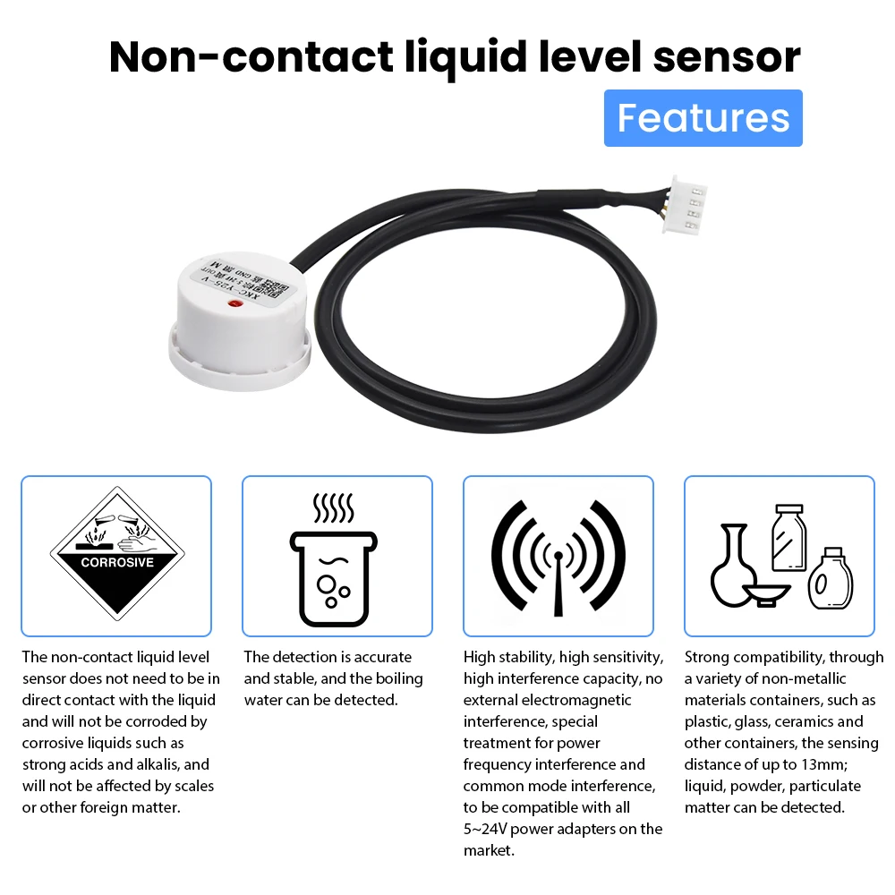 XKC-Y25-V  5-24V Non Contact Water Liquid Level Sensor Switch Detector Water / Powder/PM  for Arduino DIY Projects