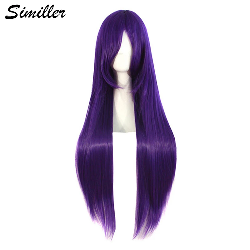 Similler-Perruque de Cosplay synthétique lisse et longue de 80 cm, noire, violette, rouge, rose, bleue, verte, blanche, grise et brune