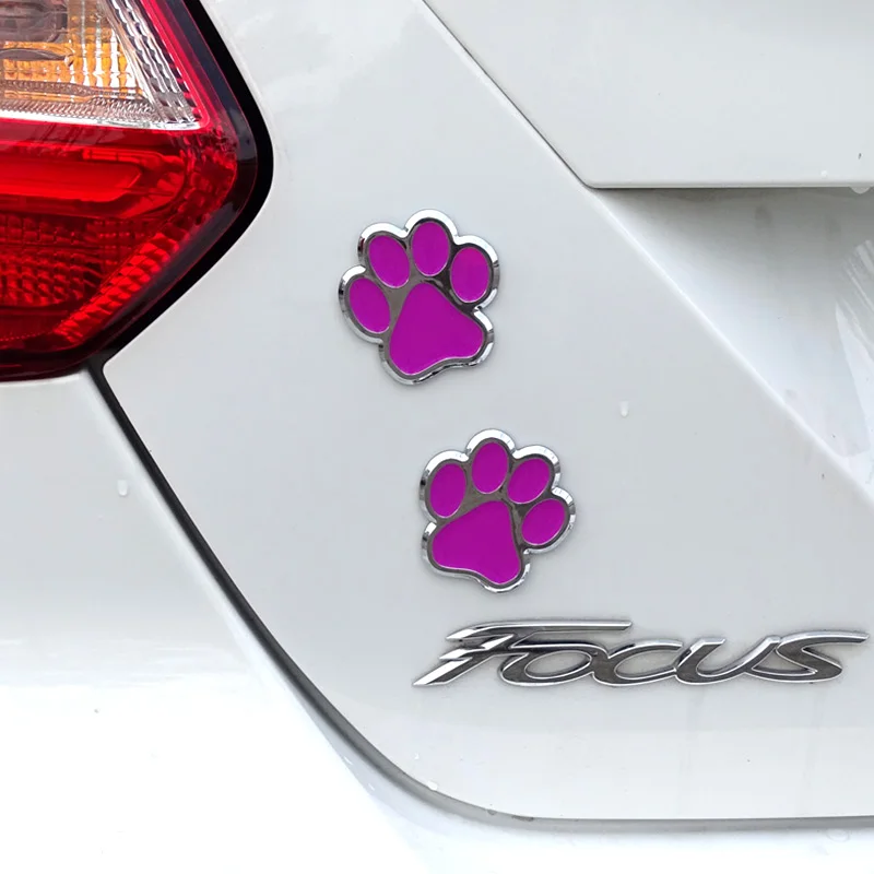 3D Pink Black Animal Dog Cat Paw Chrome Emblem Badge Decal Sticker For Car Truck Bike Rear Trunk Side Fender