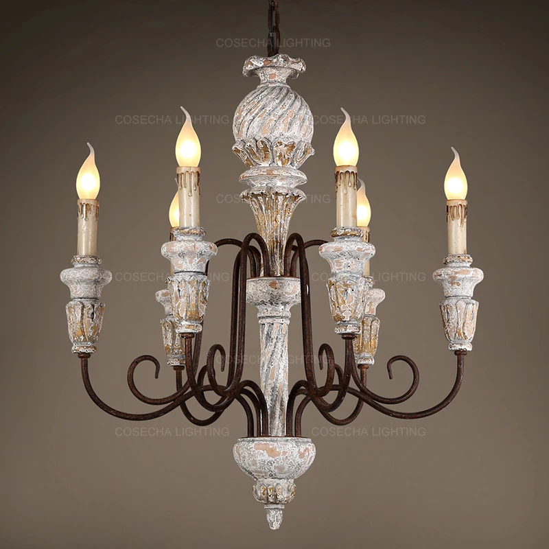 Vintage rustic chandelier antique white wooden lighting french elegant drop chandeliers in babay/dining room bedroom living room