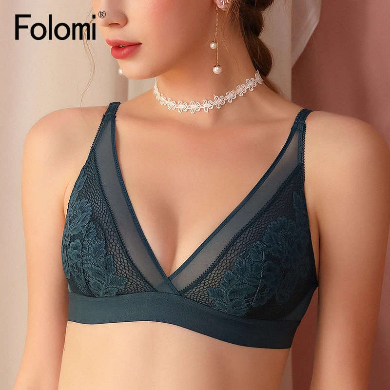 

Folomi Sexy Deep V Bras Push Up Bra for Women Fresh Triangle Cup Wireless Bralette Ultra Thin Lace Brassiere Female Lingerie