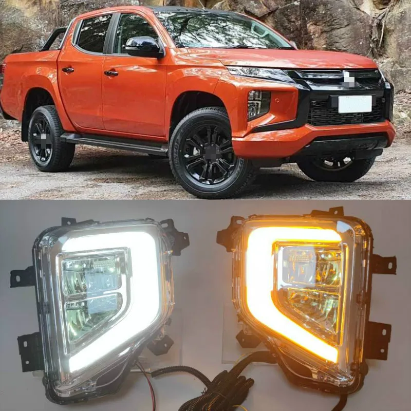 

2PCS LED DRL Daytime Running Lights Fog Lamp Cover with Yellow Turn Signal Lamp For Mitsubishi Triton L200 2019 2020