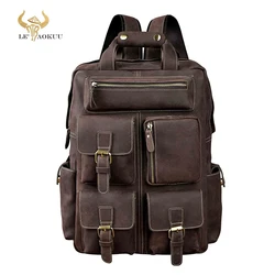 Men Original Leather Fashion Travel University College School Book Bag Designer Male Backpack Daypack Student Laptop Bag 1170