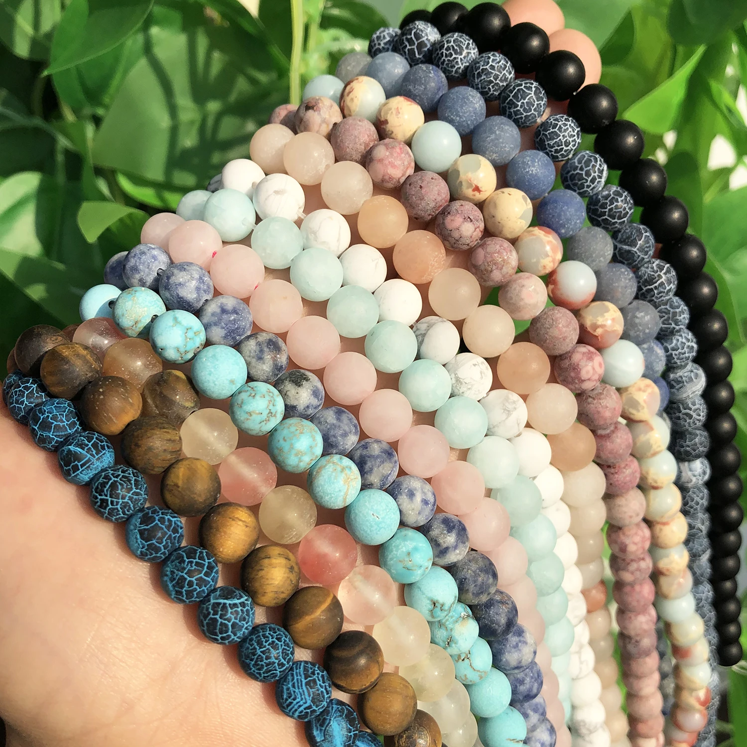 Natural Matte Frosted Jaspers Agates Amazonite Jades Quartz Turquoises Stone Round Spacer Bead For Jewelry Making DIY Accessorie