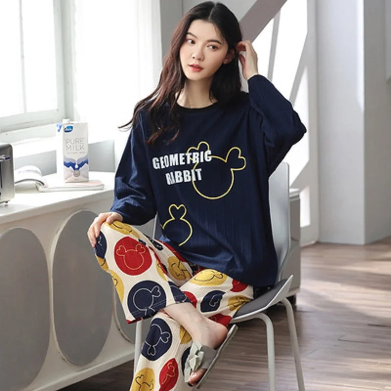 Ladies long sleeve Pajamas Set cartoon cotton pajamas Spring and autumn cotton home wear fashion pajamas long sleeve pants