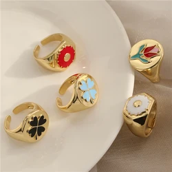 HECHENG,Summer Daisy Heart Flower Ring,Metal Cooper Rings For Women Colorful Jewelry Ladies Party Gift