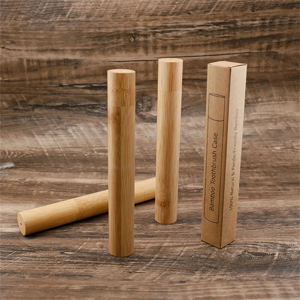 Eco-Friendly Wooden Toothbrush Box Round Nature Bamboo Toothbrush Tube Adult Oral Hygiene Health For Portable Travel Accessory